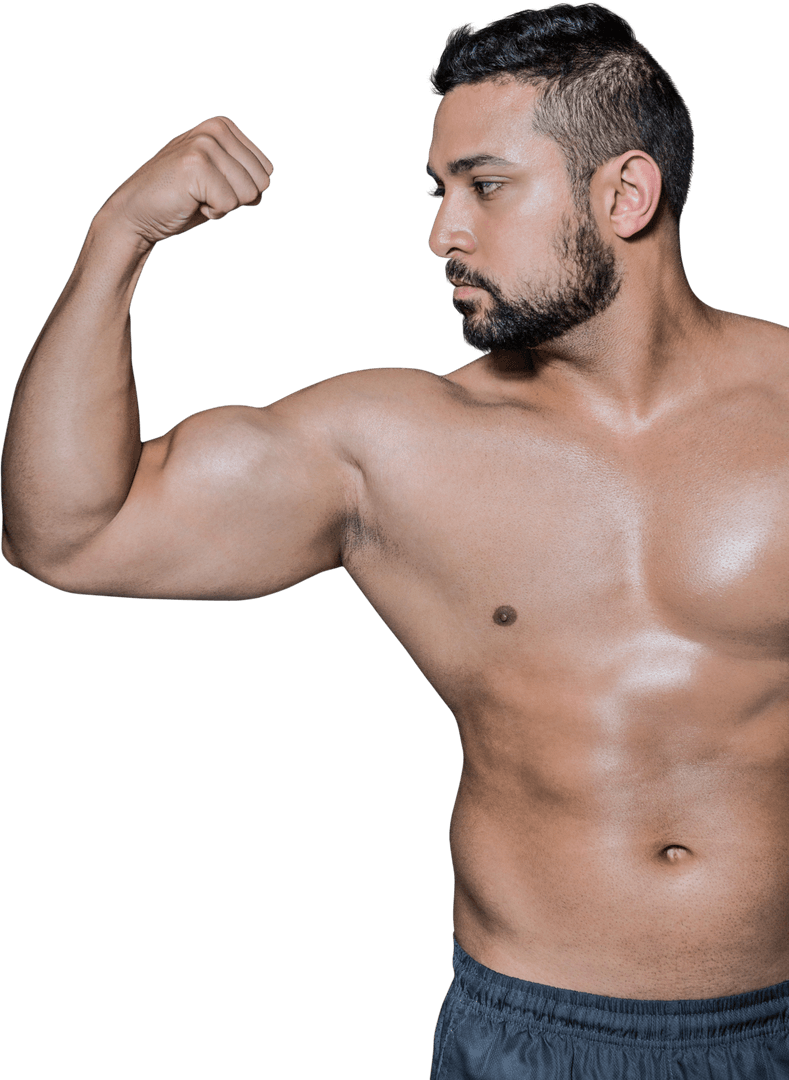 Bodybuilder Flexing Biceps on Transparent Background
