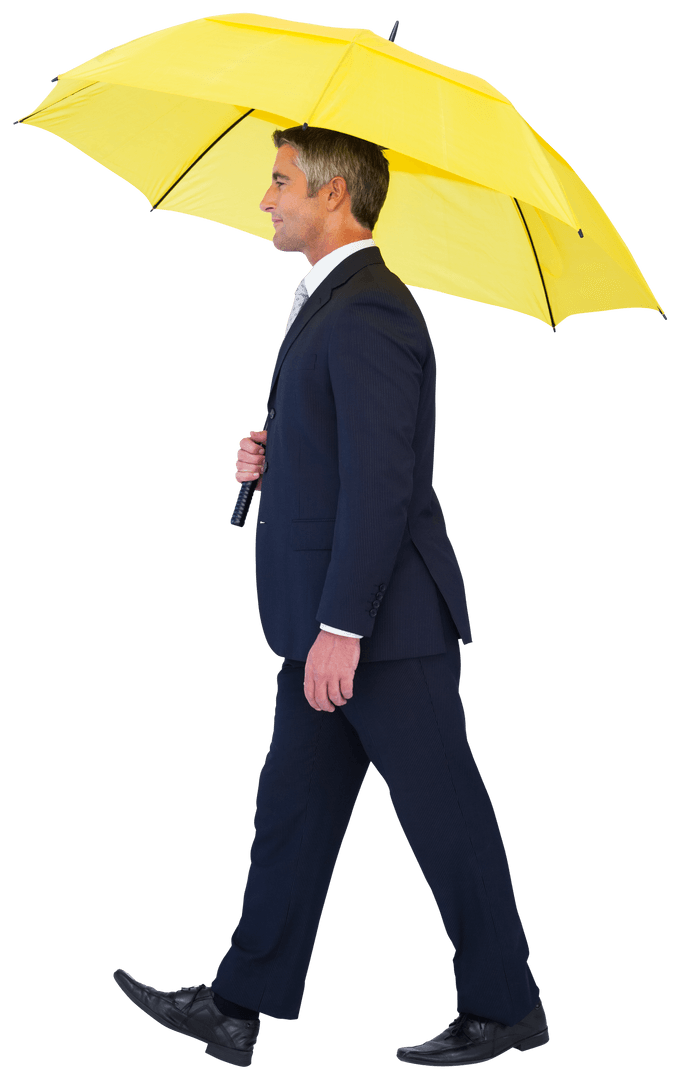 Transparent Businessman Walking with Yellow Umbrella