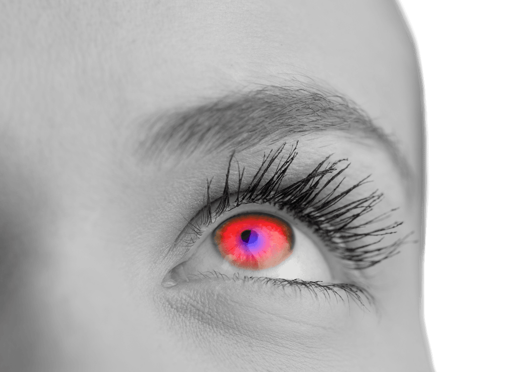 Woman's Red Eye Close-Up on Transparent Background