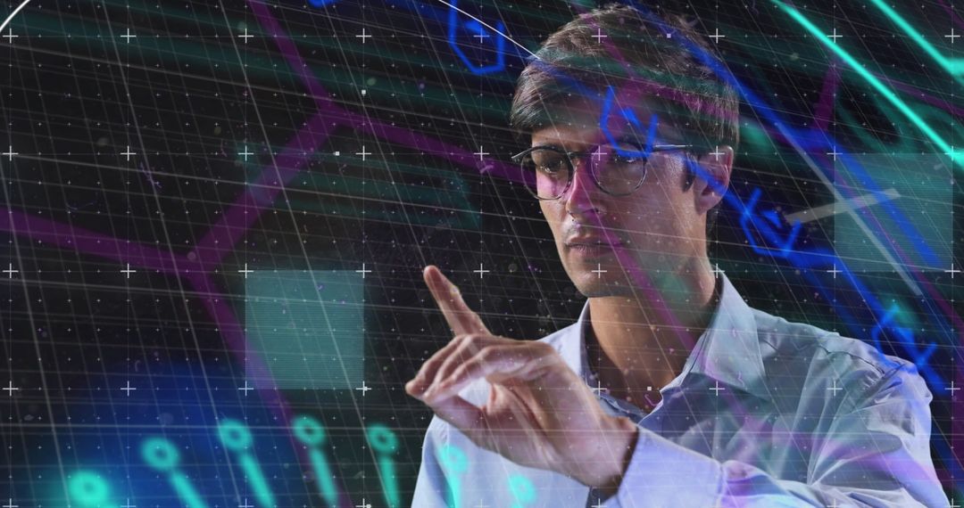Businessman Engaging with Futuristic Digital Interface