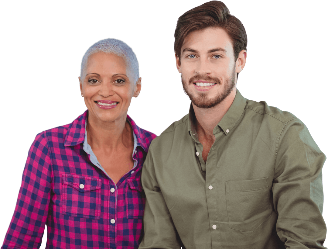 Cheerful Diverse Pair Against Transparent Background