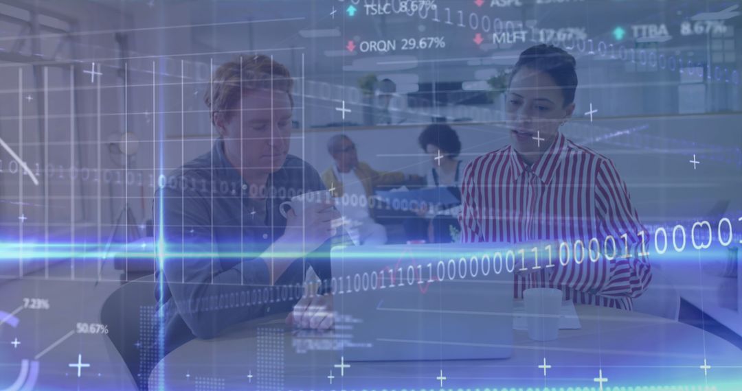 Business Collaboration in Modern Office with Data Overlay