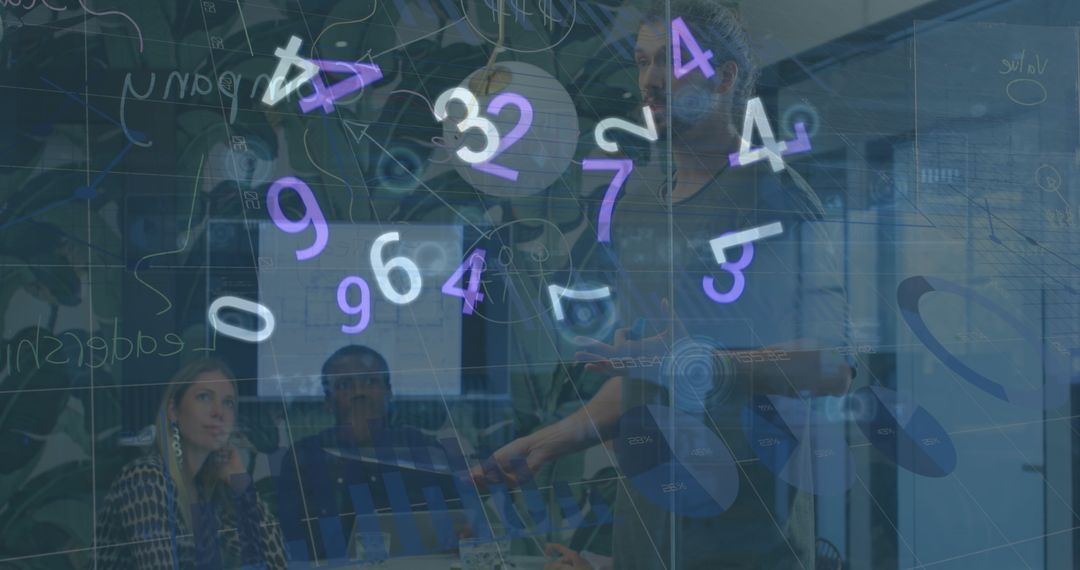 Floating Numbers with Businesspeople During Presentation