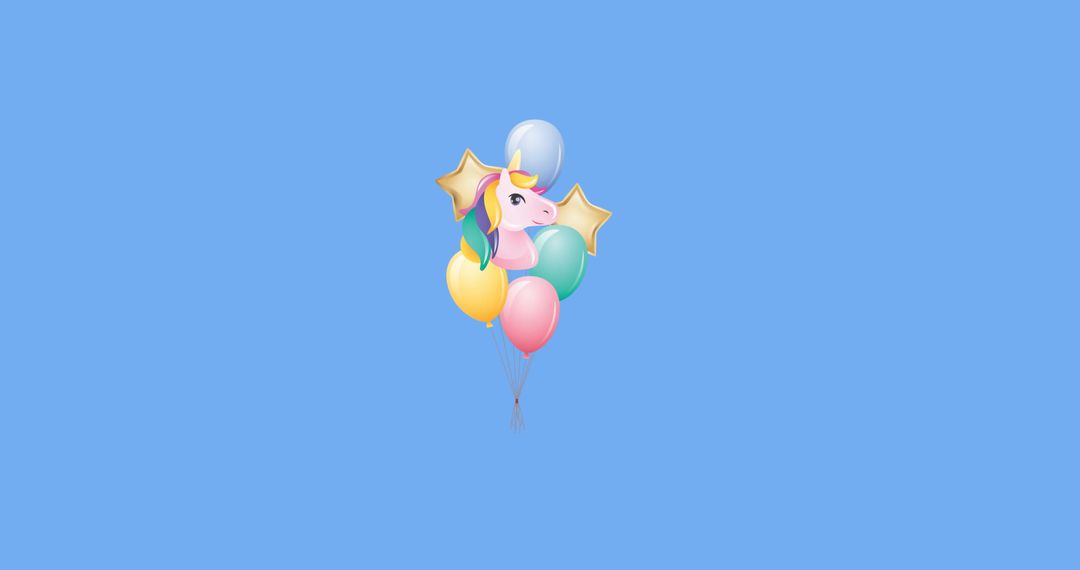 Whimsical Unicorn Floating with Colorful Party Balloons