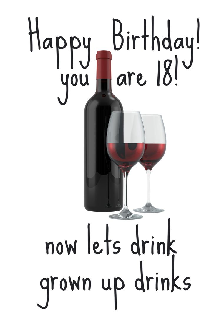 18th Birthday Wine Celebration with Bottle and Glasses - Download Free Stock Templates Pikwizard.com