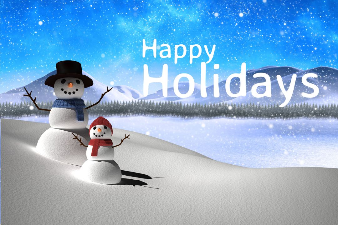 Cheerful Snowman Duo Under Starry Winter Sky Holiday Greeting - Download Free Stock Templates Pikwizard.com