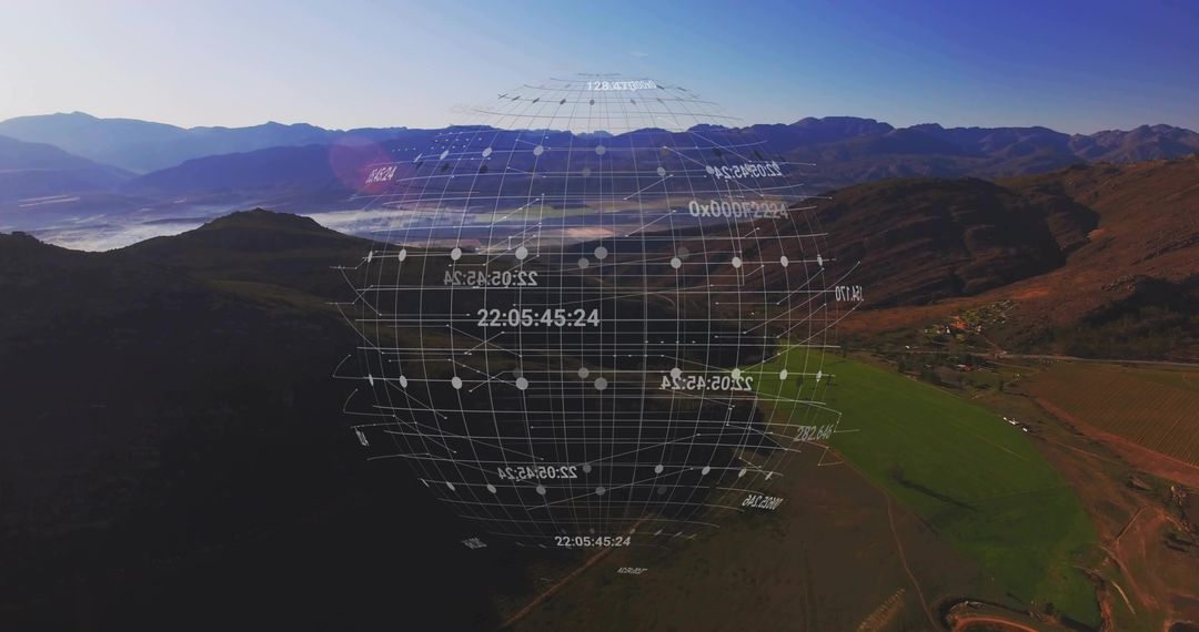 Holographic Grid Over Farmland Highlighting Digital Innovation