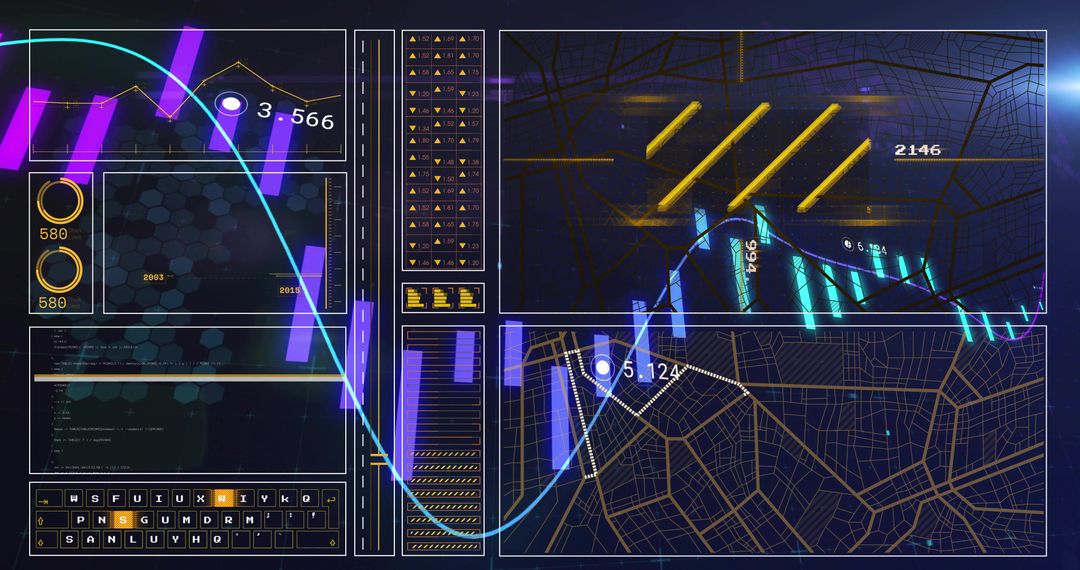 Futuristic Data Analytics Dashboard Interface Visualization