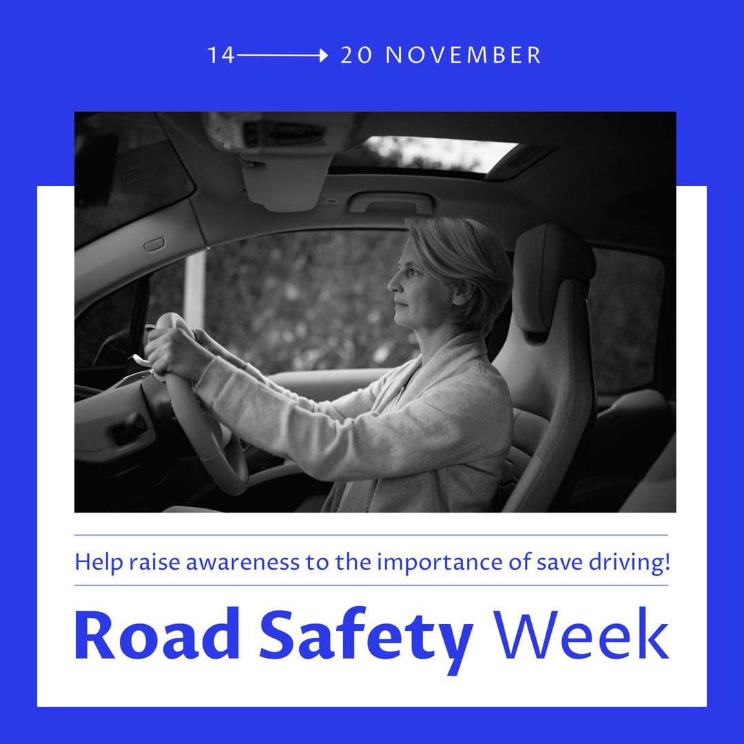 Caucasian Woman Driving Car for Road Safety Week Awareness Campaign - Download Free Stock Templates Pikwizard.com