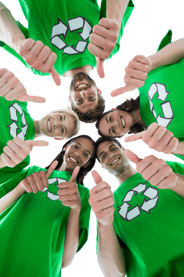Diverse Group Showing Eco-Friendly Support with Thumbs Up, Transparent Background