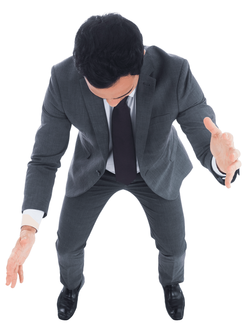Businessman Reaching Down on Transparent Background