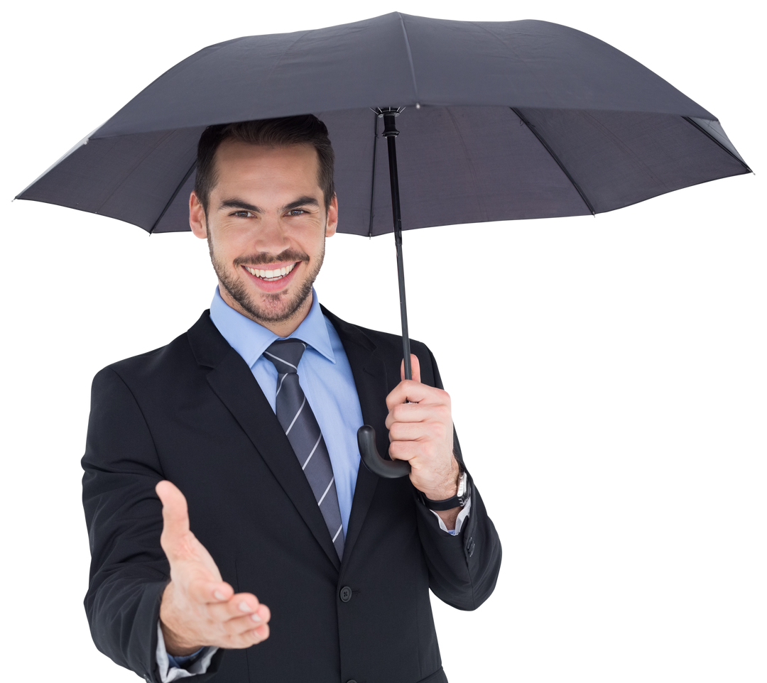 Smiling Businessman under Transparent Umbrella Offering Handshake - Download Free Stock Images Pikwizard.com