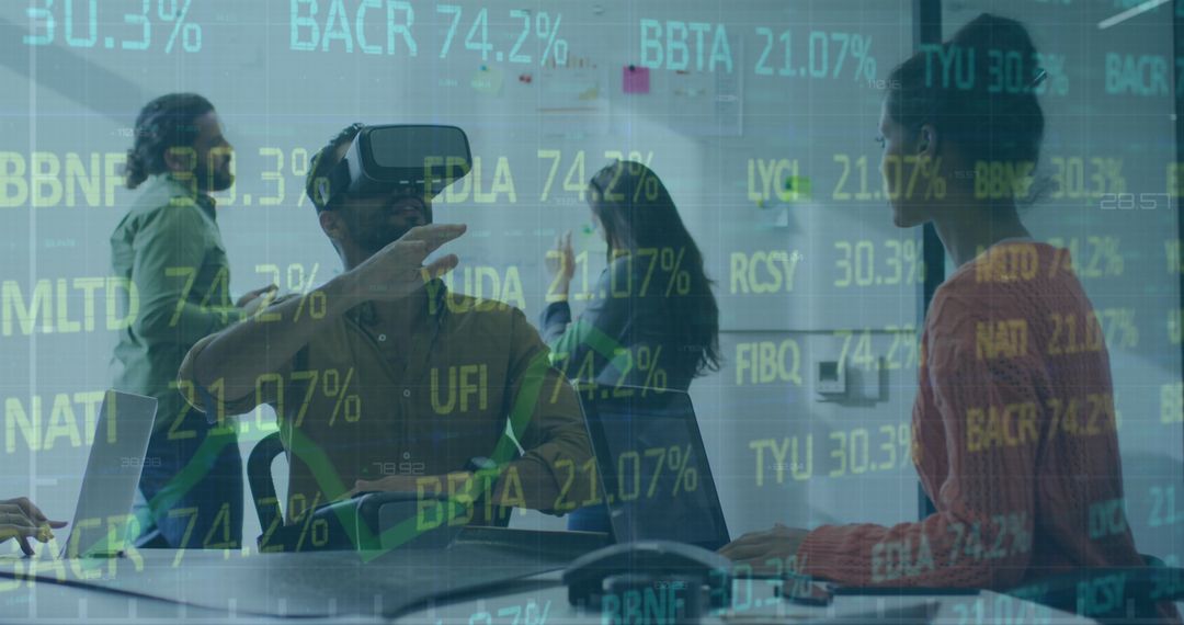 Diverse Coworkers Testing Metaverse with VR Headsets in Office