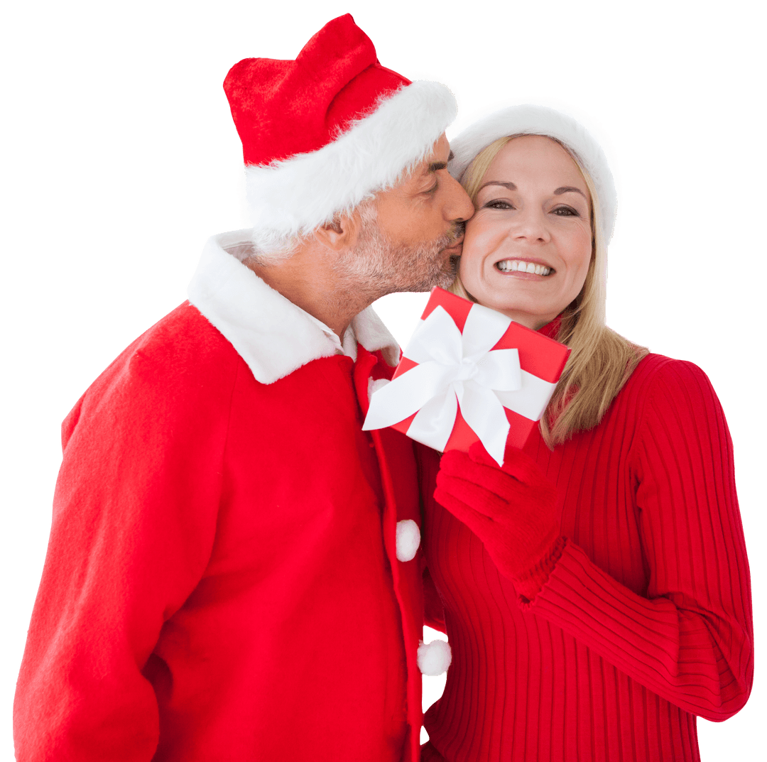 Caucasian Couple Celebrating Christmas on Transparent Background