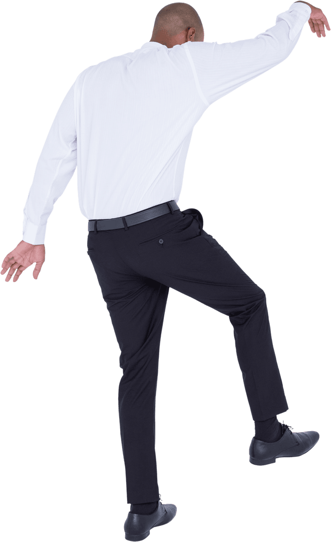 Biracial Man in Business Attire Balancing Pose Transparent Background