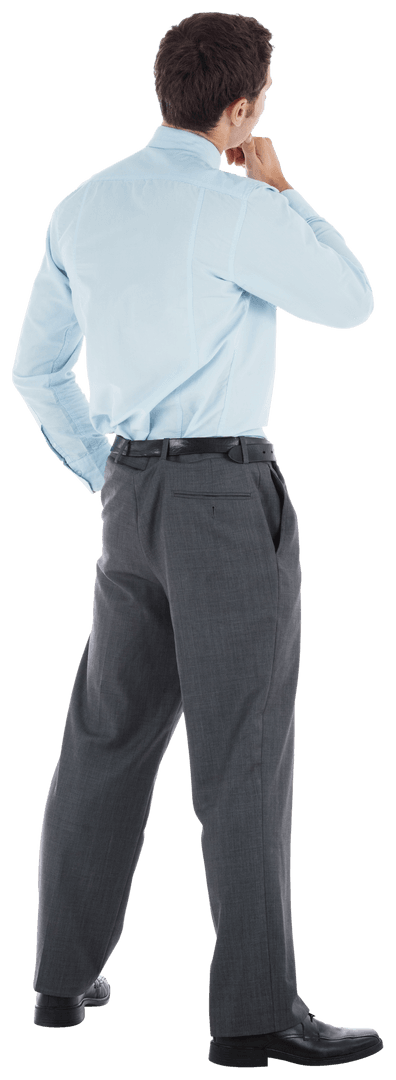 Transparent Thoughtful Businessman Contemplating with Hand on Chin