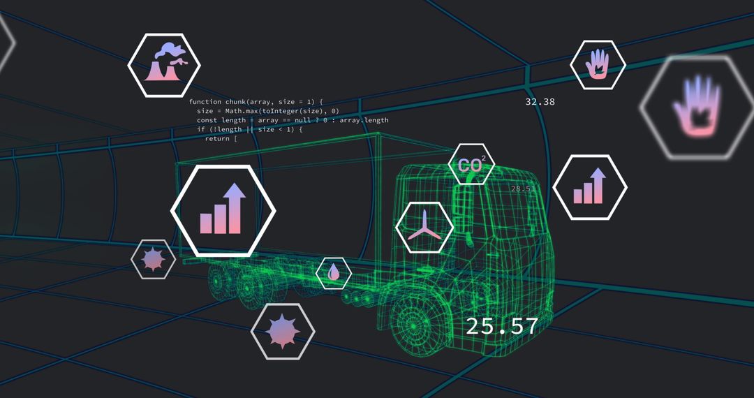 3D Modeling of Futuristic Truck with Digital Data Icons