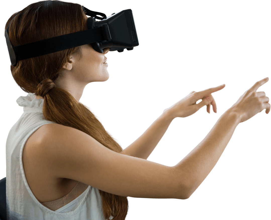 Transparent Background Woman Interacting with Virtual Reality Simulator