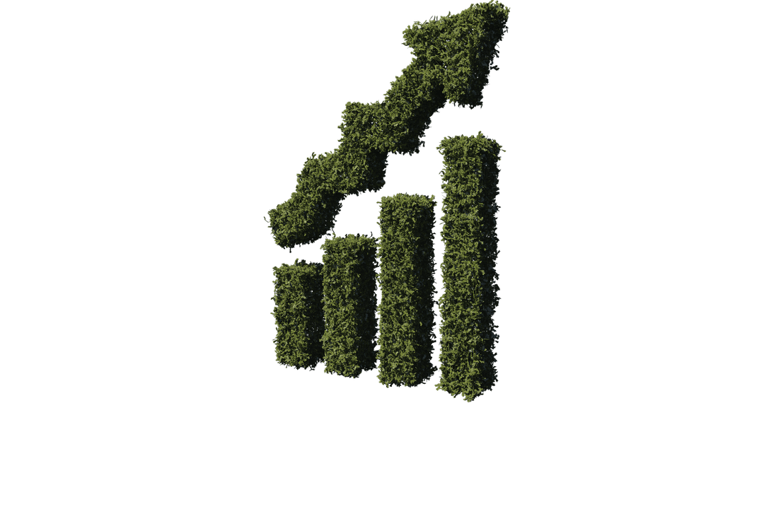 Green Bar Graph Made from Leaves on Transparent Background