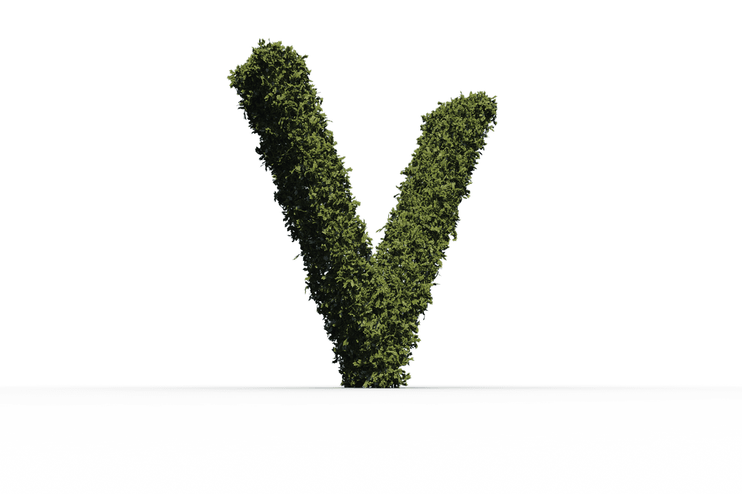Letter V Shaped with Lush Green Leaves on Transparent