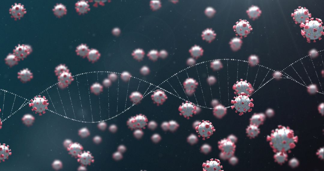 Virus Cells and DNA Strand Highlighting COVID-19 Concept