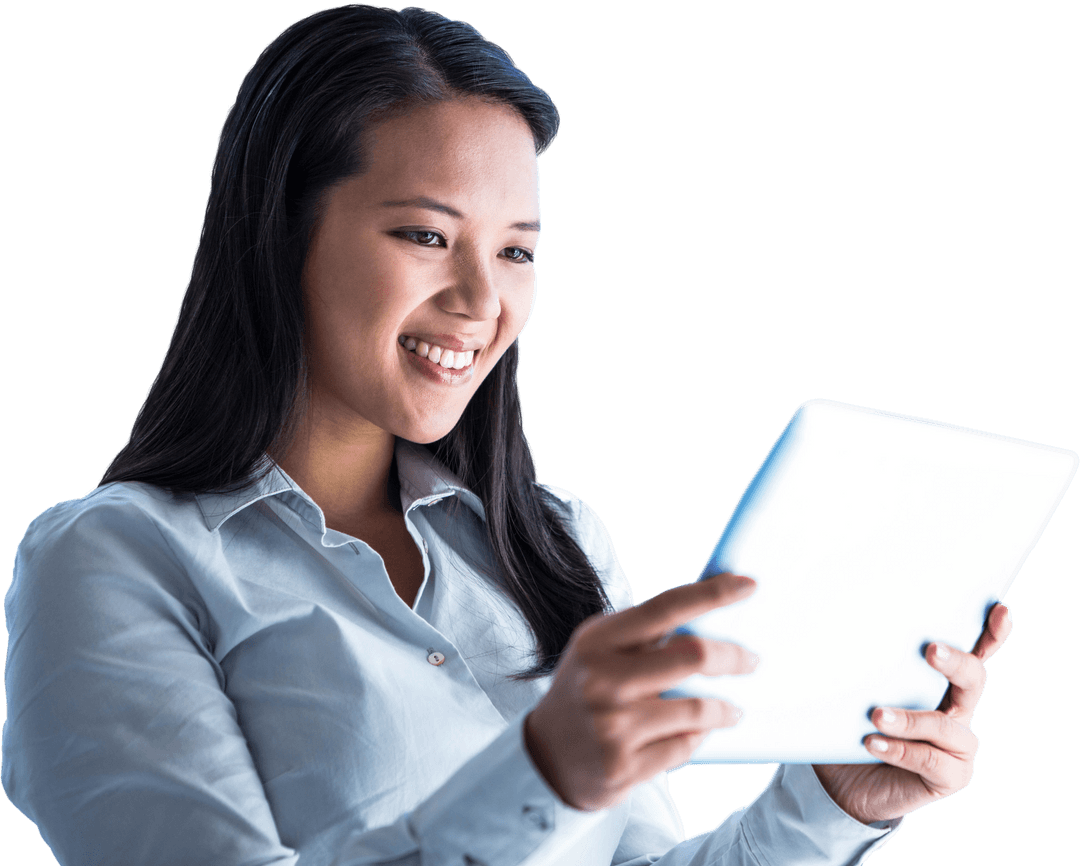 Transparent Image of Businesswoman Using Tablet with Smile