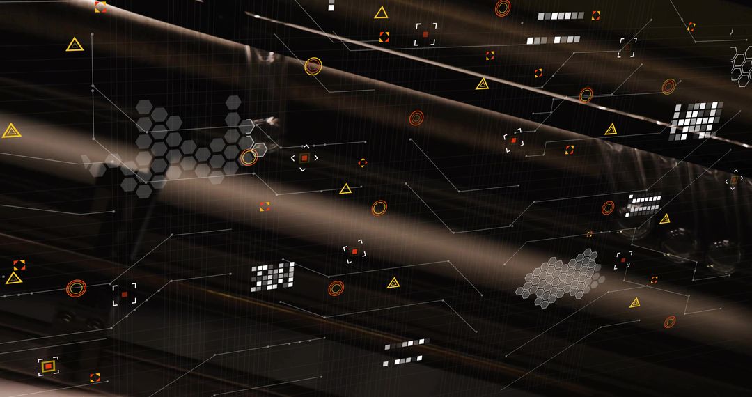 Futuristic Digital Interface With Cutting Beams and Hex Clusters