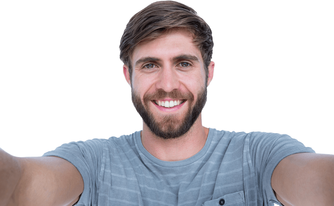 Transparent Background Selfie Smiling Bearded Young Man