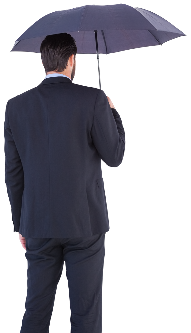 Transparent businessperson in suit holding black umbrella from behind - Download Free Stock Images Pikwizard.com