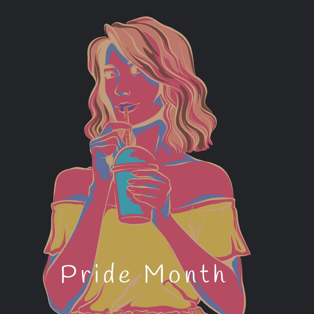 Colorful Woman Drinking Coffee Celebrating Pride Month