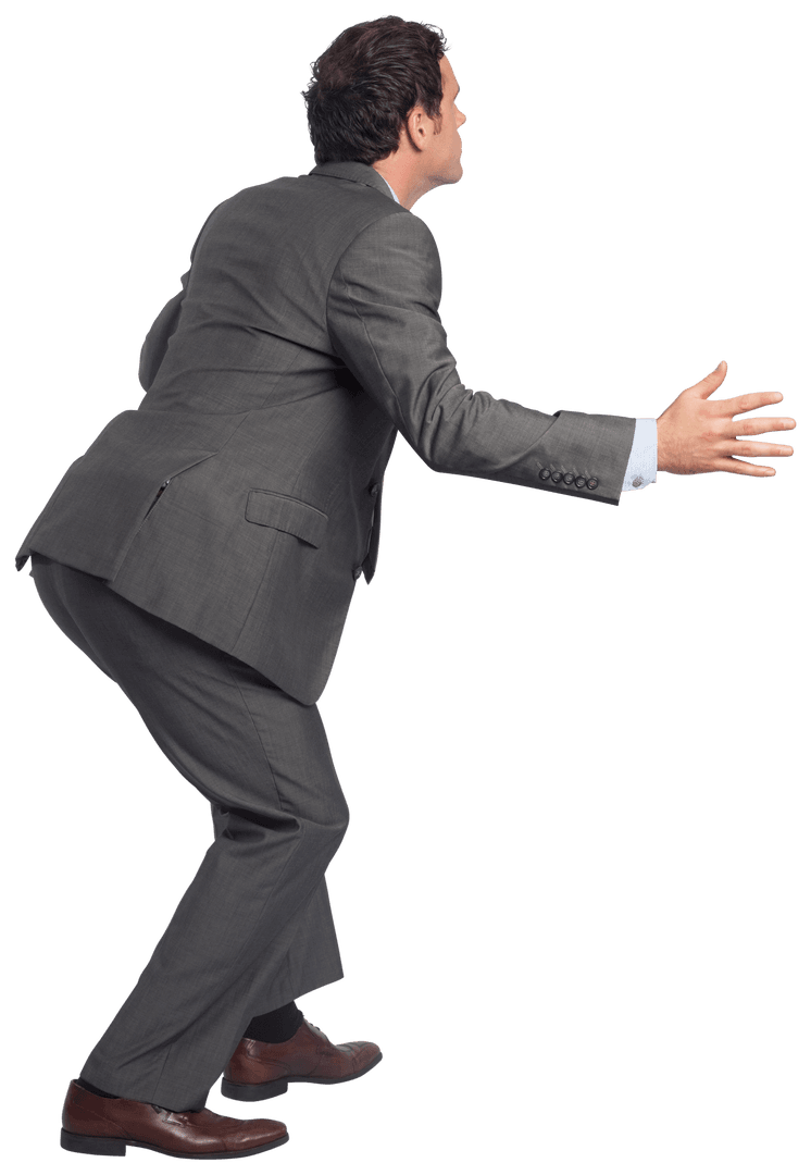 Businessman Gesturing with Outstretched Arm on Transparent Background
