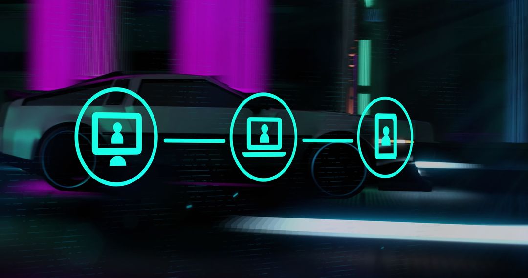 Futuristic Car with Digital Interface and Network Icons