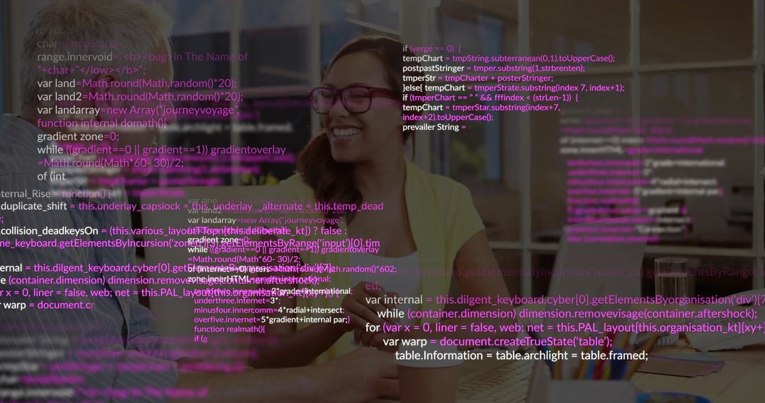 Senior Mentor Guiding Developer with Coding Overlay in Office