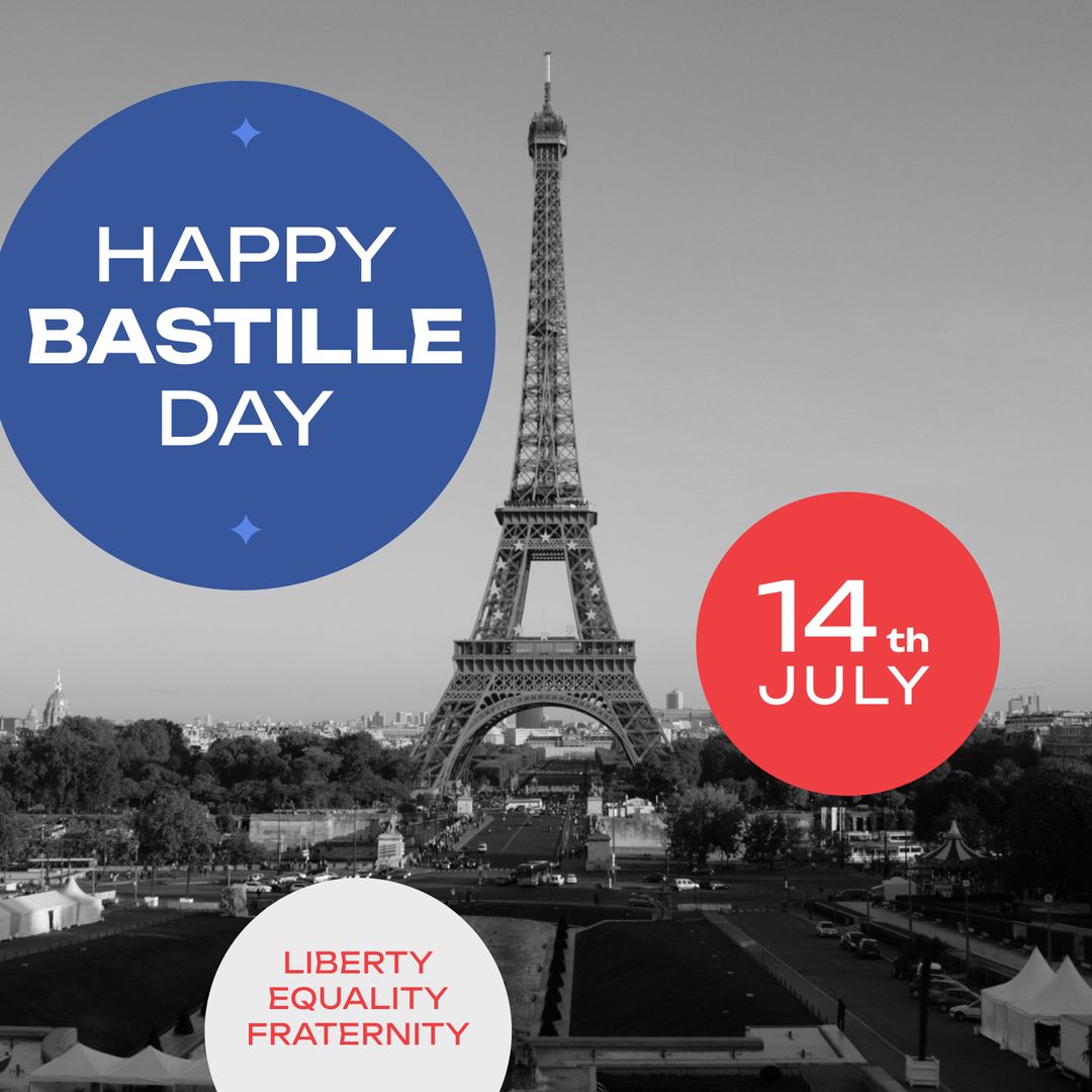 Happy Bastille Day Celebration with Eiffel Tower Background