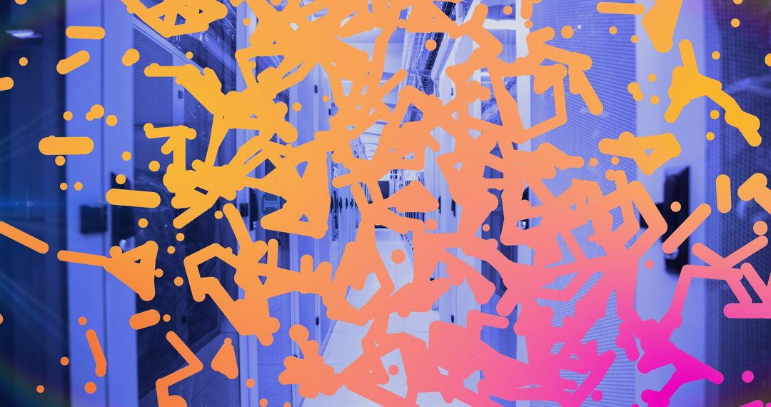 Bright Abstract Shapes Overlays on Modern Server Room