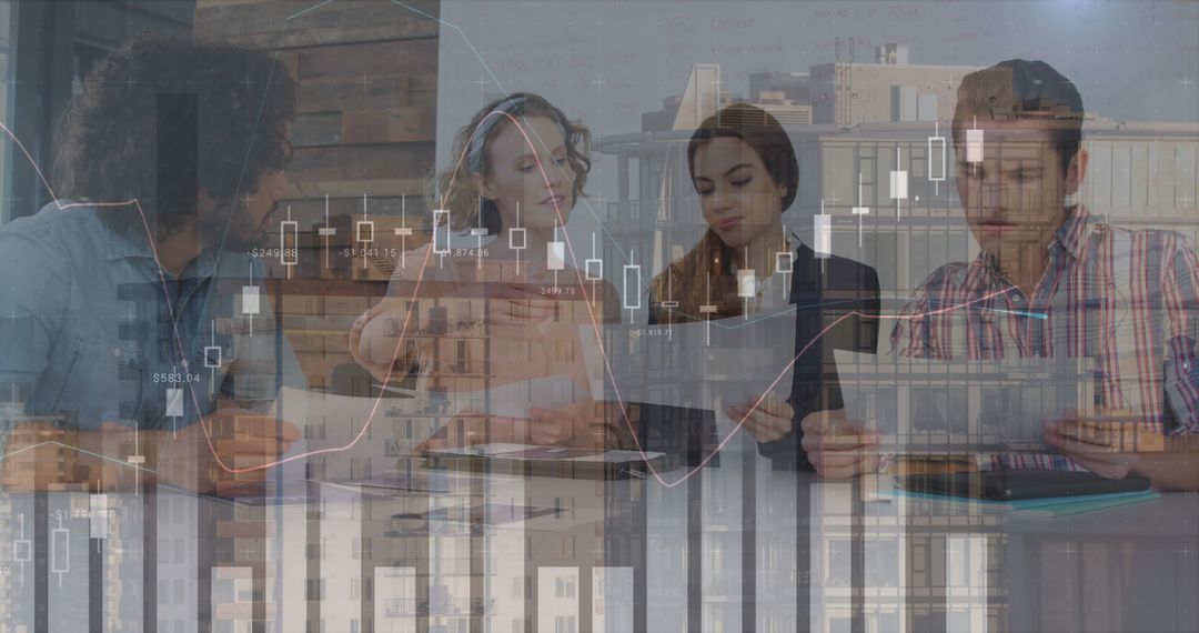 Global Business Strategy Concept with Diverse Team and Financial Graphs