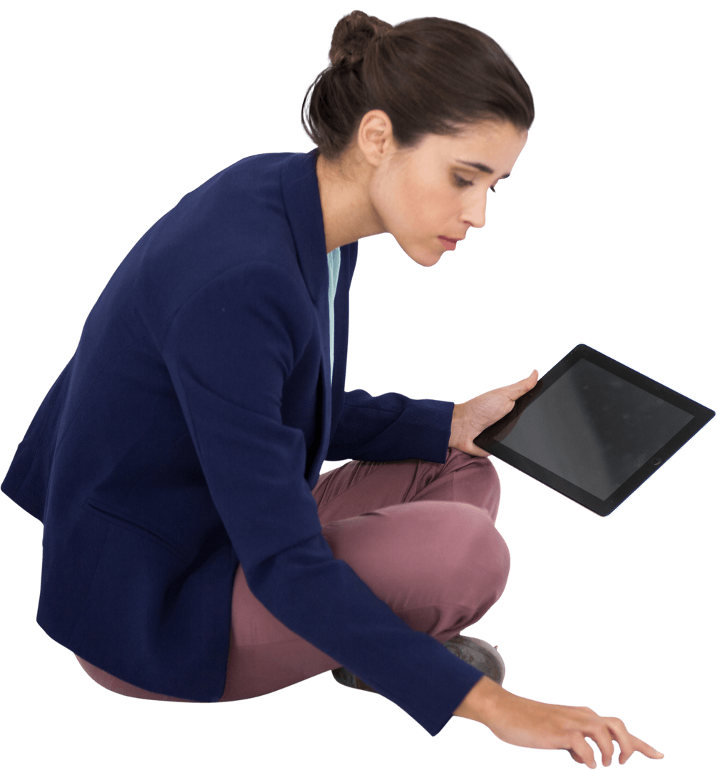 Transparent Woman Using Tablet in Business Setting