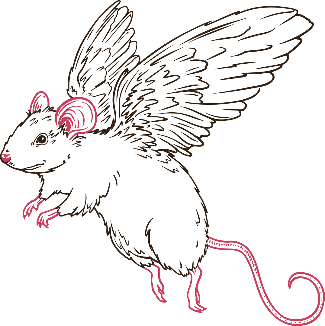 Imaginative Winged Rodent with Feathered Wings on Transparent Background
