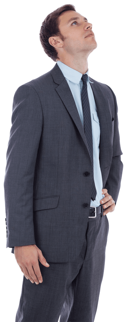 Transparent View of Serious Businessman Gazing Upward