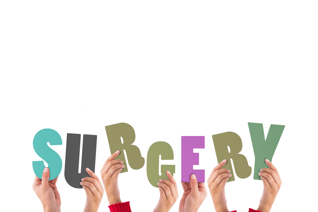 Hands Holding Surgery Letters on Transparent Background