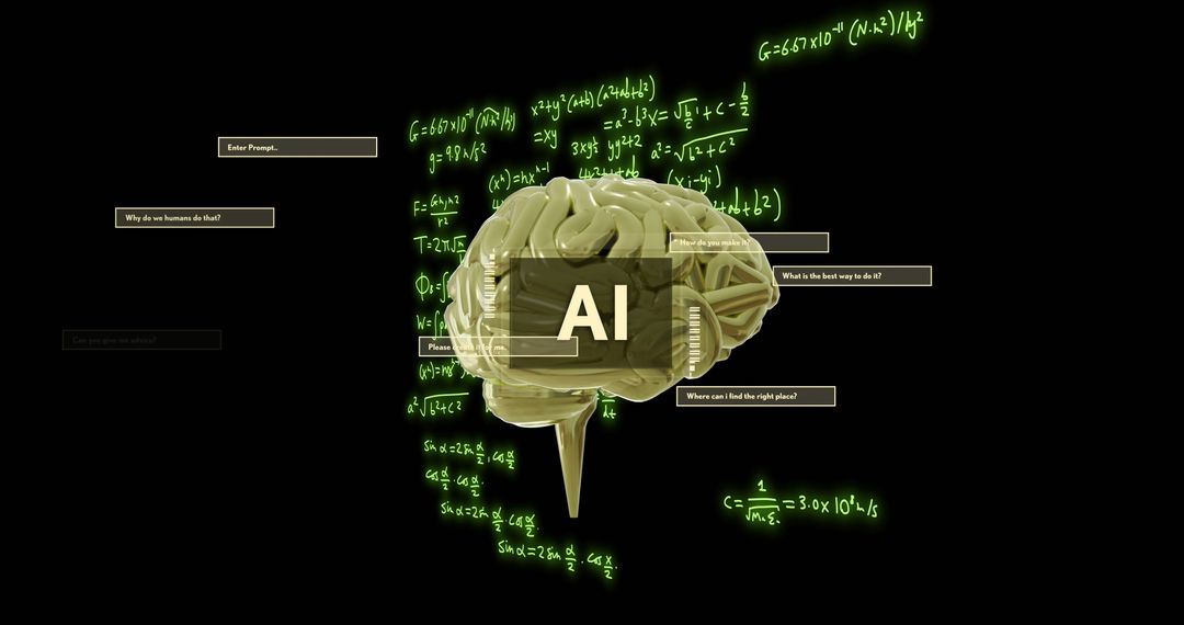 AI Brain with Data Processing Visual Green Highlights - Free Images, Stock Photos and Pictures on Pikwizard.com