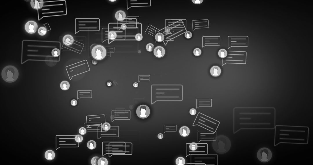 Digital Social Media Interaction with Speech Bubbles on Black Background
