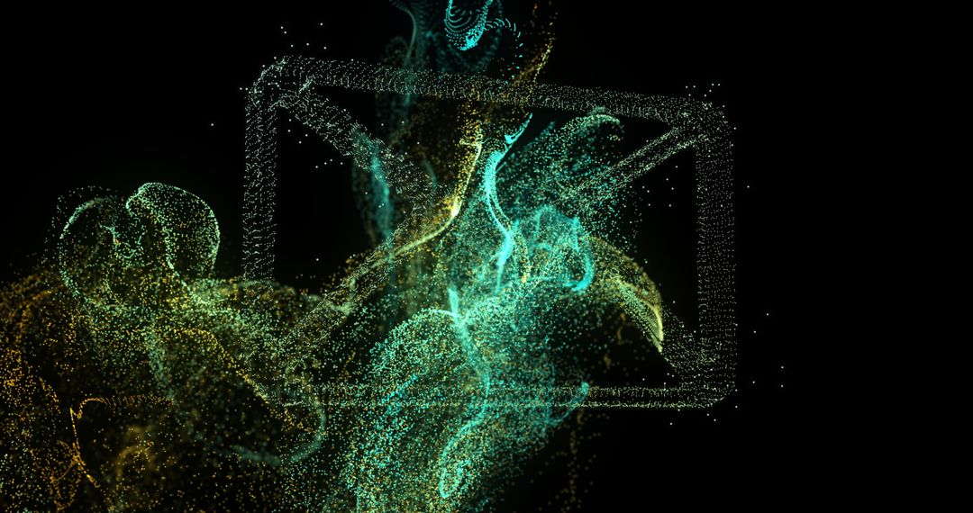 Neon Particle Swirls Forming Futuristic Frame in Digital Space