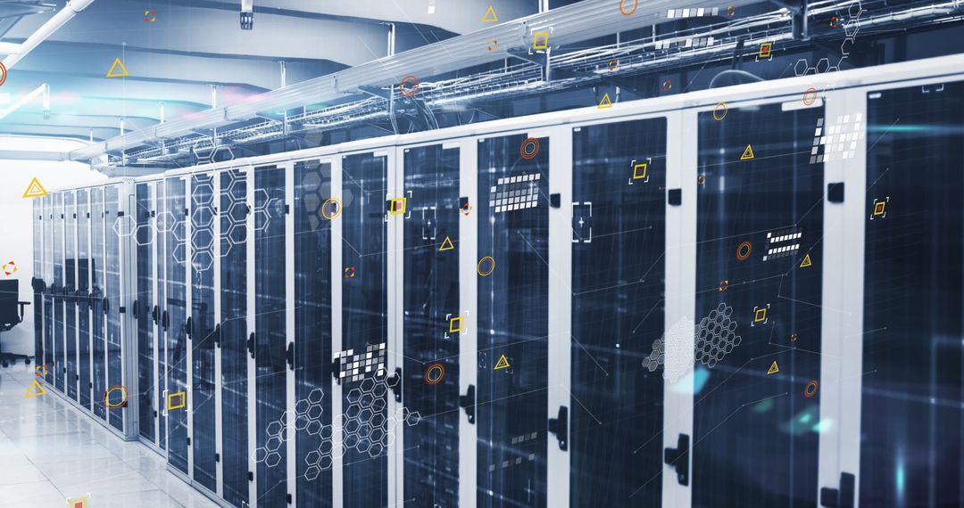 Modern Data Center with Futuristic Interface Overlay