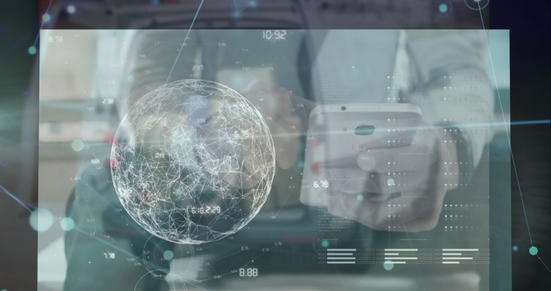 Advanced Connectivity Person with 3D Globe Holo-Display in Office