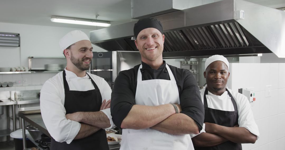 Team of happy chefs standing confidently in commercial kitchen - Free Images, Stock Photos and Pictures on Pikwizard.com