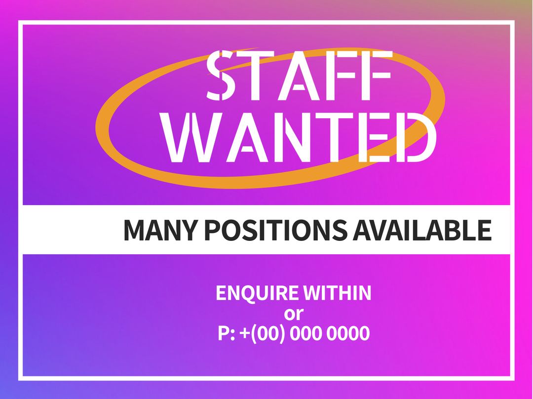 Multicolor Staff Wanted Sign for Various Position Hiring - Download Free Stock Templates Pikwizard.com