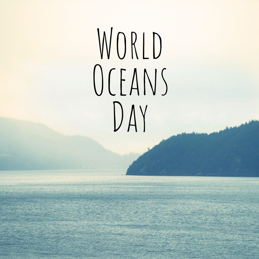 World Oceans Day Minimalist Scene with Tranquil Ocean and Mountain Background