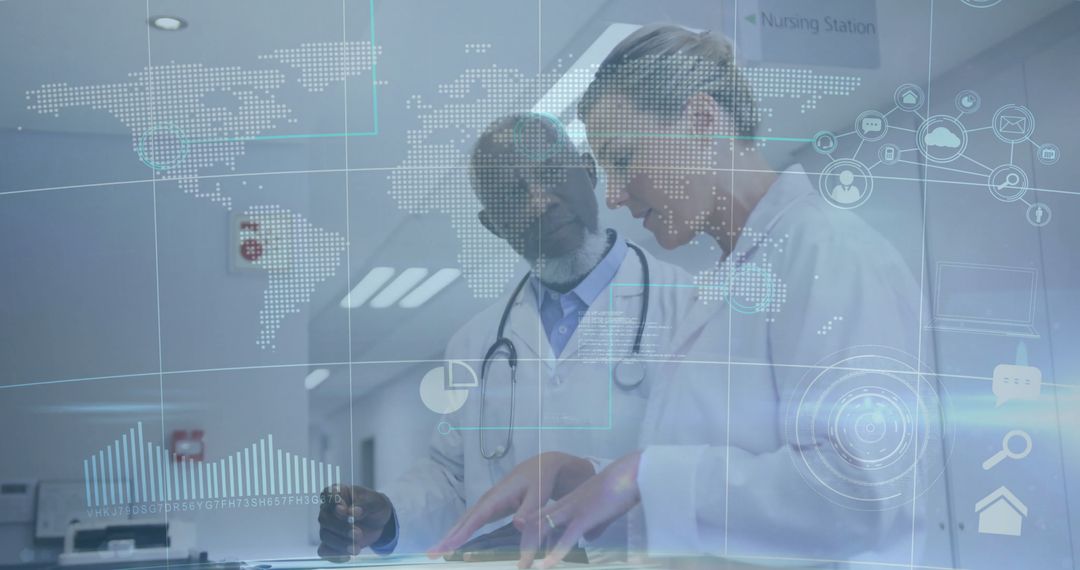 Doctors Analyzing Patient Data with Digital Interface at Hospital