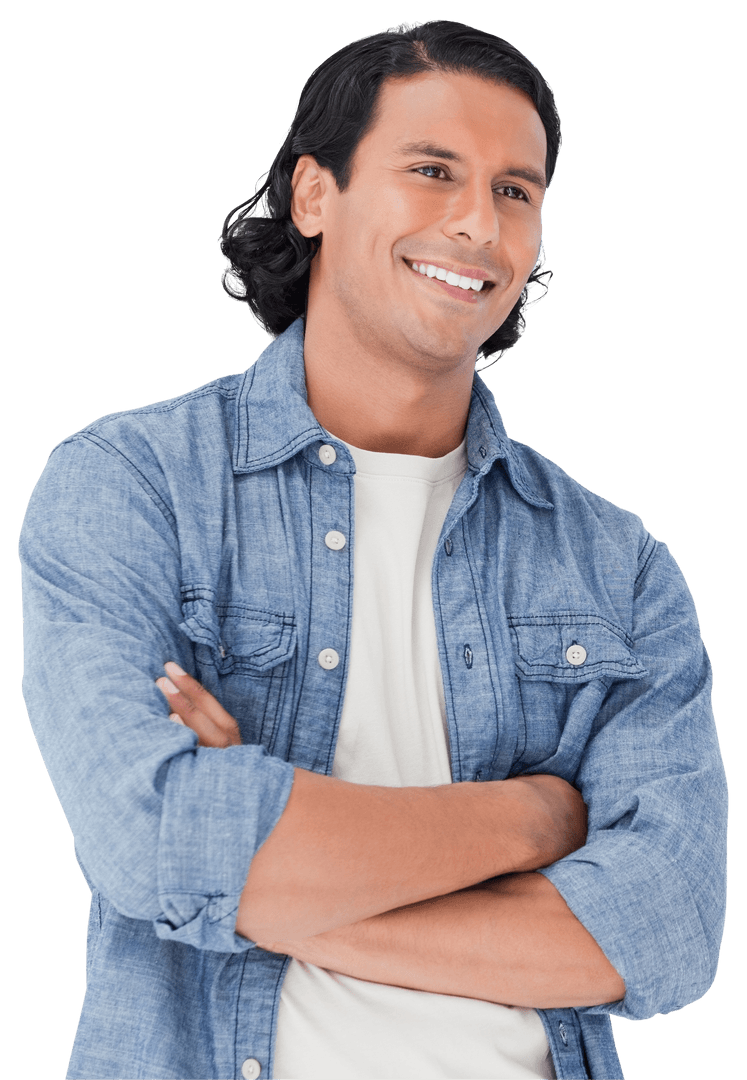 Transparent Smiling Man in Casual Denim Shirt